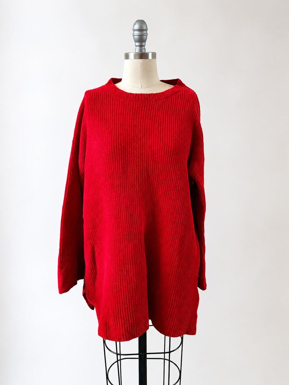 Eileen Fisher Red Organic Cotton Italian Yarn Oversized Ribbed Tunic Sweater SP